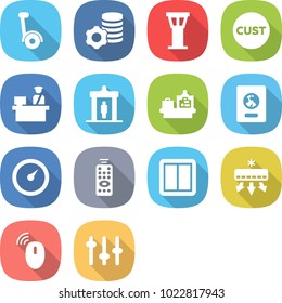 flat vector icon set - gyroscooter vector, virtual mining, airport tower, customs, control, detector, baggage checking, passport, barometer, remote, power switch, air conditioning, wireless mouse