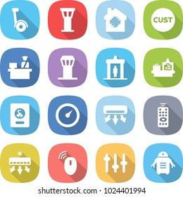 flat vector icon set - gyroscooter vector, airport tower, smart house, customs, control, detector, baggage checking, passport, barometer, air conditioning, remote, wireless mouse, setup, robot