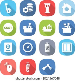 flat vector icon set - gyroscooter vector, virtual mining, airport tower, smart house, customs, control, baggage checking, inspector, passport, barometer, remote, power switch, wireless mouse