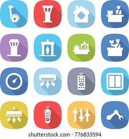 flat vector icon set - gyroscooter vector, airport tower, smart house, customs control, detector, baggage checking, inspector, barometer, air conditioning, remote, power switch, setup, robot hand