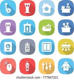 flat vector icon set - gyroscooter vector, airport tower, smart house, customs control, detector, baggage checking, inspector, passport, remote, power switch, air conditioning, wireless mouse, setup