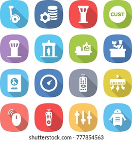 flat vector icon set - gyroscooter vector, virtual mining, airport tower, customs, detector, baggage checking, inspector, passport, barometer, remote control, air conditioning, wireless mouse, setup