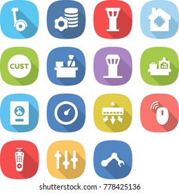 flat vector icon set - gyroscooter vector, virtual mining, airport tower, smart house, customs, control, baggage checking, passport, barometer, air conditioning, wireless mouse, remote, setup