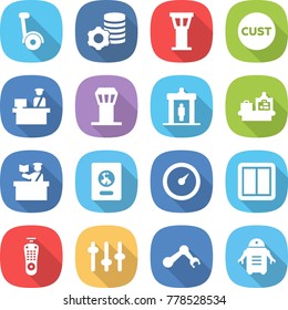 flat vector icon set - gyroscooter vector, virtual mining, airport tower, customs, control, detector, baggage checking, inspector, passport, barometer, power switch, remote, setup, robot hand