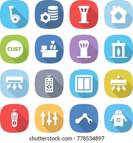 flat vector icon set - gyroscooter vector, virtual mining, airport tower, smart house, customs, control, detector, air conditioning, remote, power switch, setup, robot hand