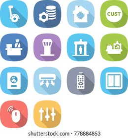 flat vector icon set - gyroscooter vector, virtual mining, smart house, customs, control, airport tower, detector, baggage checking, passport, air conditioning, remote, power switch, wireless mouse