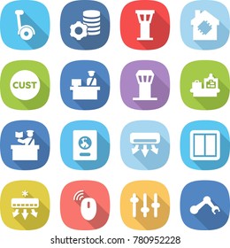 flat vector icon set - gyroscooter vector, virtual mining, airport tower, smart house, customs, control, baggage checking, inspector, passport, air conditioning, power switch, wireless mouse, setup