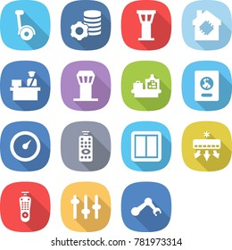 flat vector icon set - gyroscooter vector, virtual mining, airport tower, smart house, customs control, baggage checking, passport, barometer, remote, power switch, air conditioning, setup