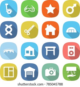 flat vector icon set - gyroscooter vector, smart glasses, star, male sign, dna, surgical clamp, home, hangare, bridge, stool, speaker, window, garage, camera, hand dryer
