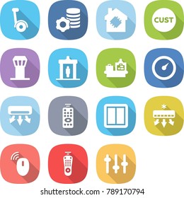 flat vector icon set - gyroscooter vector, virtual mining, smart house, customs, airport tower, detector, baggage checking, barometer, air conditioning, remote control, power switch, wireless mouse