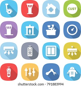 flat vector icon set - gyroscooter vector, airport tower, smart house, customs, detector, inspector, barometer, air conditioning, remote control, power switch, setup, robot hand