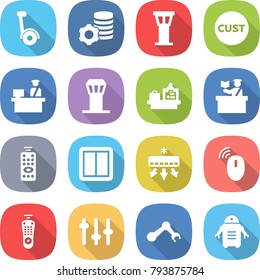 flat vector icon set - gyroscooter vector, virtual mining, airport tower, customs, control, baggage checking, inspector, remote, power switch, air conditioning, wireless mouse, setup, robot hand