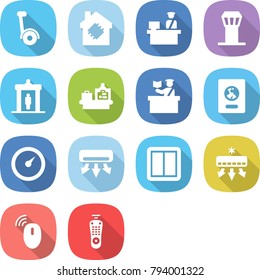 flat vector icon set - gyroscooter vector, smart house, customs control, airport tower, detector, baggage checking, inspector, passport, barometer, air conditioning, power switch, wireless mouse