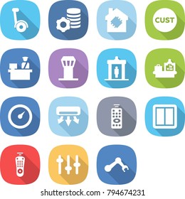 flat vector icon set - gyroscooter vector, virtual mining, smart house, customs, control, airport tower, detector, baggage checking, barometer, air conditioning, remote, power switch, setup