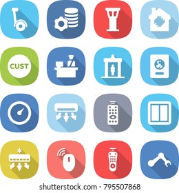flat vector icon set - gyroscooter vector, virtual mining, airport tower, smart house, customs, control, detector, passport, barometer, air conditioning, remote, power switch, wireless mouse