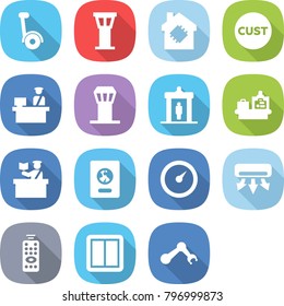 flat vector icon set - gyroscooter vector, airport tower, smart house, customs, control, detector, baggage checking, inspector, passport, barometer, air conditioning, remote, power switch