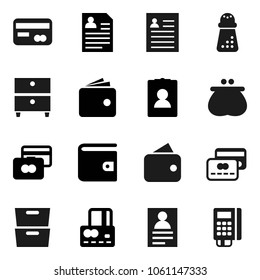 Flat vector icon set - hand mill vector, archive, personal information, credit card, wallet, reader