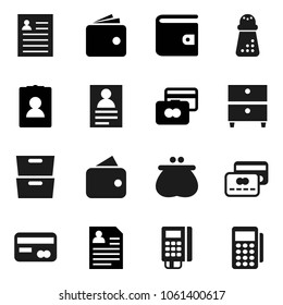 Flat vector icon set - hand mill vector, archive, personal information, credit card, wallet, reader