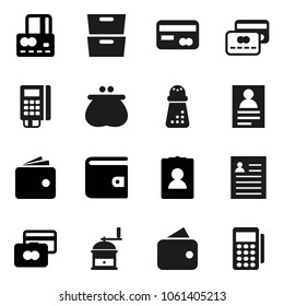 Flat vector icon set - hand mill vector, archive, personal information, credit card, wallet, reader