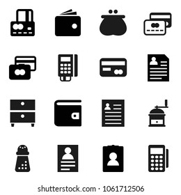 Flat vector icon set - hand mill vector, archive, personal information, credit card, wallet, reader