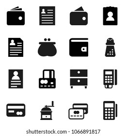 Flat vector icon set - hand mill vector, archive, personal information, credit card, wallet, reader