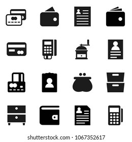 Flat vector icon set - hand mill vector, archive, personal information, credit card, wallet, reader