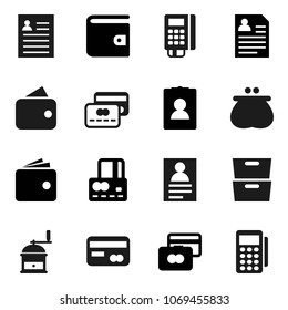 Flat vector icon set - hand mill vector, archive, personal information, credit card, wallet, reader