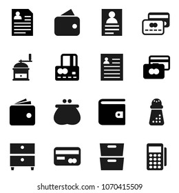 Flat vector icon set - hand mill vector, archive, personal information, credit card, wallet, reader