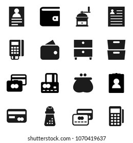 Flat vector icon set - hand mill vector, archive, personal information, credit card, wallet, reader