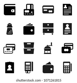 Flat vector icon set - hand mill vector, archive, personal information, credit card, wallet, reader