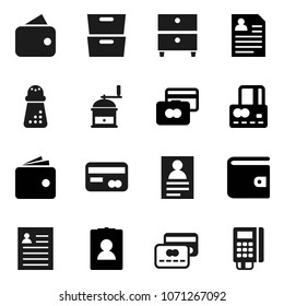 Flat vector icon set - hand mill vector, archive, personal information, credit card, wallet, reader