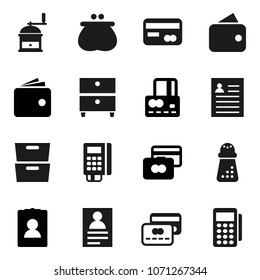 Flat vector icon set - hand mill vector, archive, personal information, credit card, wallet, reader