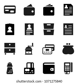 Flat vector icon set - hand mill vector, archive, personal information, credit card, wallet, reader