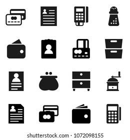 Flat vector icon set - hand mill vector, archive, personal information, credit card, wallet, reader