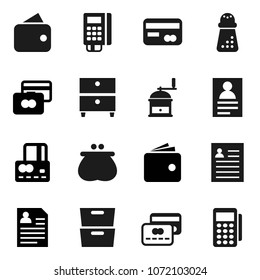 Flat vector icon set - hand mill vector, archive, personal information, credit card, wallet, reader