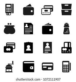 Flat vector icon set - hand mill vector, archive, personal information, credit card, wallet, reader