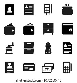 Flat vector icon set - hand mill vector, archive, personal information, wallet, credit card, reader