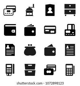 Flat vector icon set - hand mill vector, archive, personal information, credit card, wallet, reader