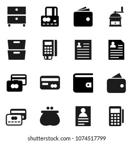 Flat vector icon set - hand mill vector, archive, personal information, credit card, wallet, reader