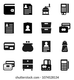 Flat vector icon set - hand mill vector, archive, personal information, credit card, wallet, reader
