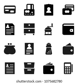 Flat vector icon set - hand mill vector, archive, personal information, credit card, wallet, reader