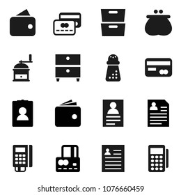 Flat vector icon set - hand mill vector, archive, personal information, credit card, wallet, reader