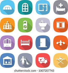 flat vector icon set - hangare vector, arch window, plan, hospital, hotel, do not distrub, sink, wardrobe, dresser, crib, door, hard reach place cleaning, utility room, brooming, home call