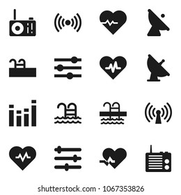 Flat vector icon set - heart pulse vector, pool, satellite antenna, equalizer, wireless, radio