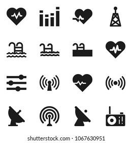 Flat vector icon set - heart pulse vector, pool, satellite antenna, equalizer, wireless, radio