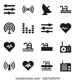 Flat vector icon set - heart pulse vector, pool, satellite antenna, equalizer, wireless, radio