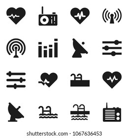 Flat vector icon set - heart pulse vector, pool, satellite antenna, equalizer, wireless, radio