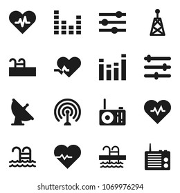 Flat vector icon set - heart pulse vector, pool, satellite antenna, equalizer, radio
