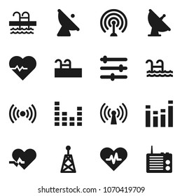 Flat vector icon set - heart pulse vector, pool, satellite antenna, equalizer, wireless, radio