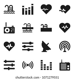 Flat vector icon set - heart pulse vector, pool, satellite antenna, equalizer, wireless, radio